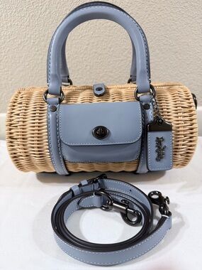 Coach 1941 Light Blue Wicker Barrel Satchel Bag - Women's Handbag EUC